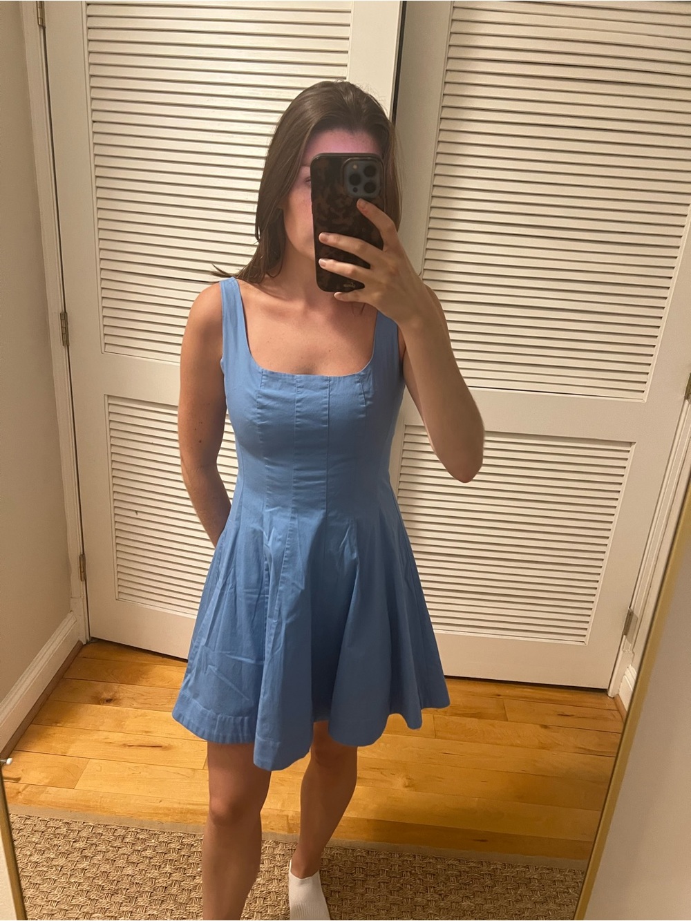 STAUD Light Blue Mini Wells Dress